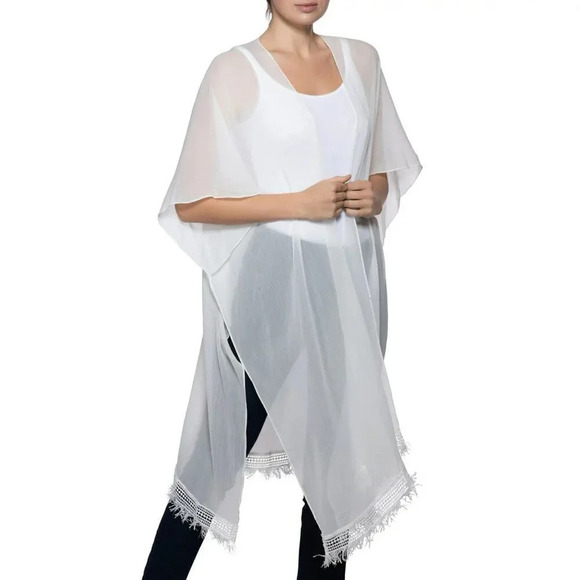 INC International Concepts Women's Easy Solid Fringe Topper White (MSRP $39) - Picture 1 of 5